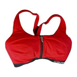 Victoria's Secret RED Sport Bra front zip over inner bra 32DD #471C